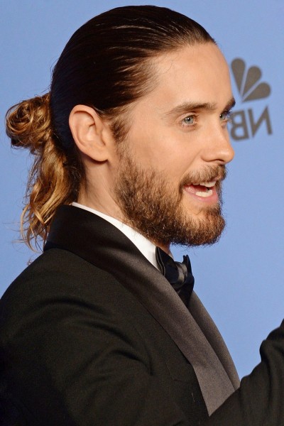 Jared Leto super stylish look with a bun.