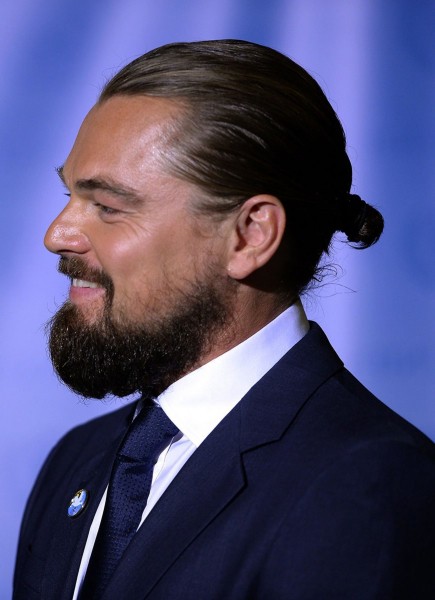 Leonardo Dicaprio with a sexy bun haircut.