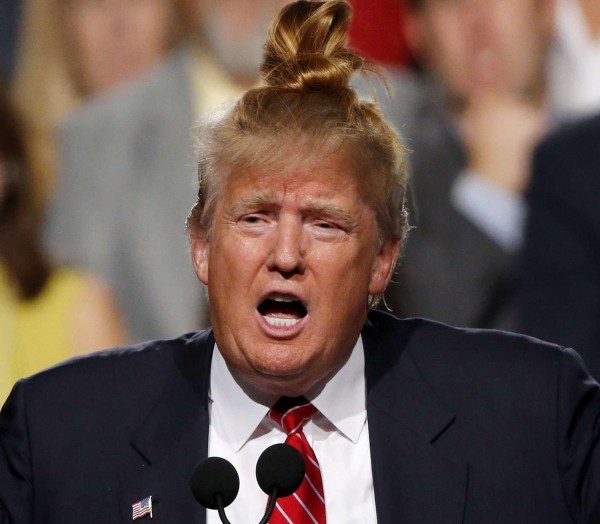 Trump man with a bun haircut.