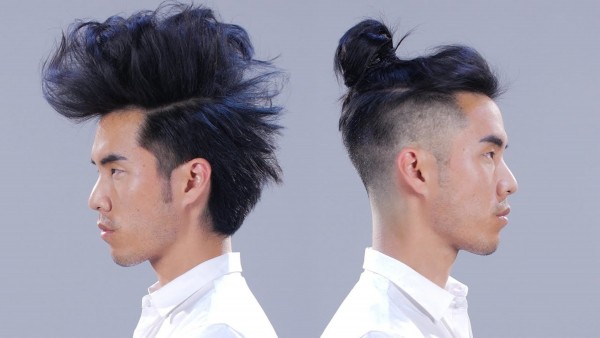 A Mohawk male hairstyle with a nice bun.